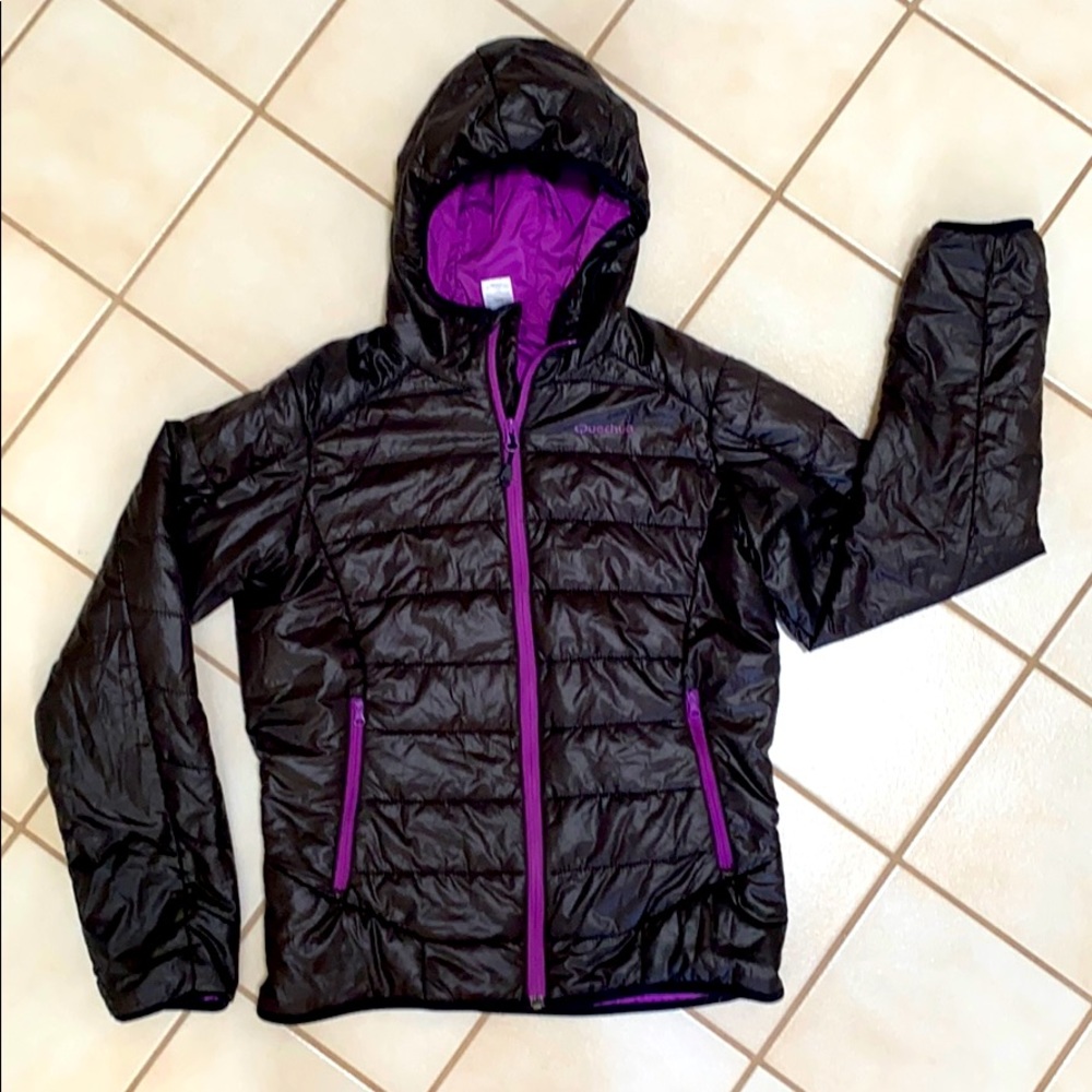 Quechua Black Puffer Jacket Hood Lightweight XS
